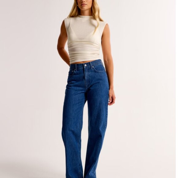 Abercrombie & Fitch The Loose High Rise Denim Jeans Blue New Plus Size 33 Short - Picture 1 of 12